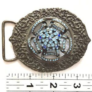 Belt Buckle, Metal with Blue rhinestones design.